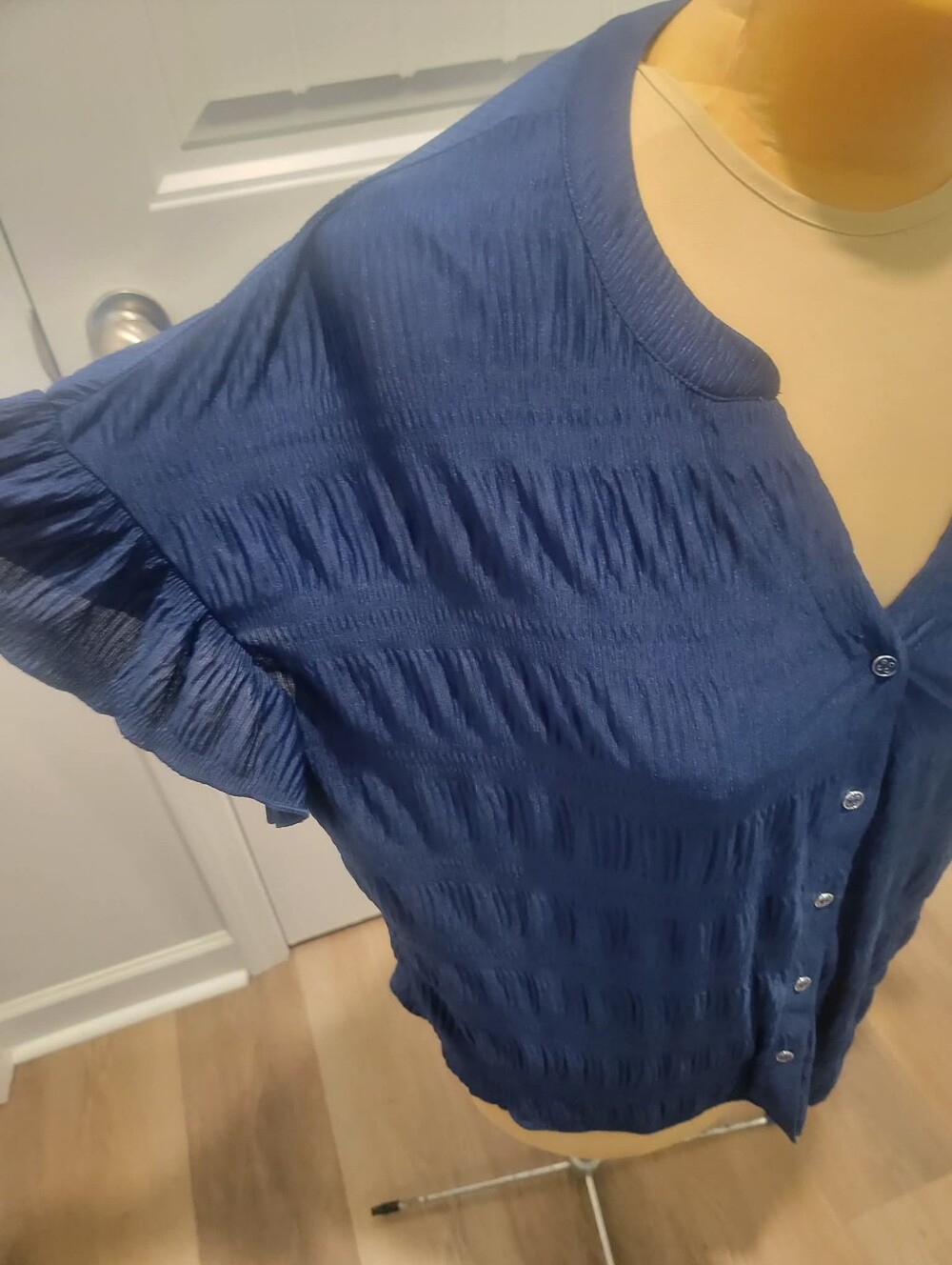 Plus Size Rio & Rian Size 2X NWT Blue Button Down Short Ruffle Sleeve Top - Picture 3 of 8